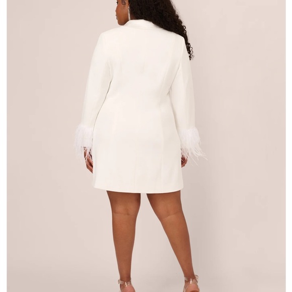 Adrianna Papell Size 18 Knit Crepe Blazer Dress w/Feather Trim - Ivory - Picture 2 of 10